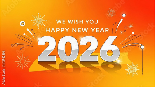 A vibrant graphic card for the New Year 2026. Happy New Year celebration wishes.