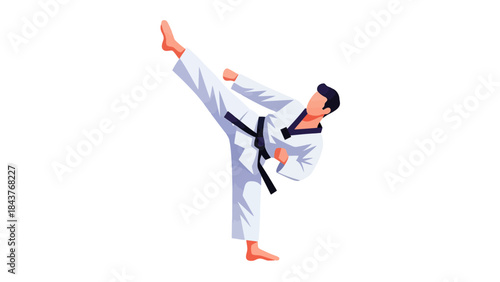 Martial Artist Demonstrating Karate Kick in Traditional Uniform