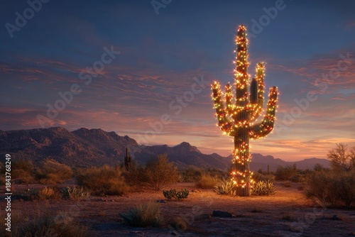 Desert Christmas Cactus Tree Scene