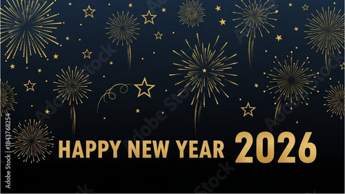Happy New Year 2026 Celebration with Golden Fireworks for the New Year.