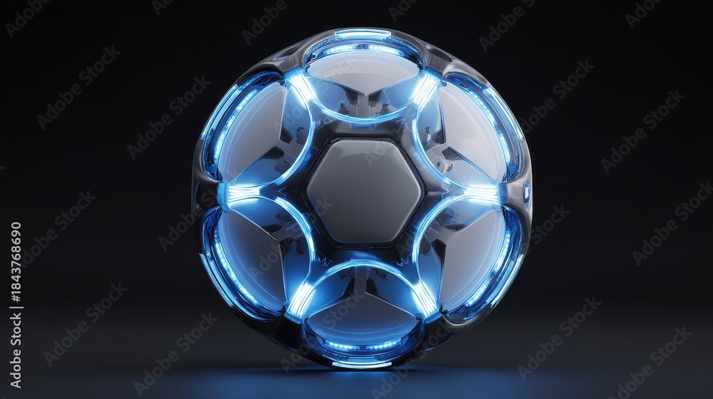 Naklejka premium futuristic 2026 soccer ball with glowing rings world championship sports concept 3d render on black background