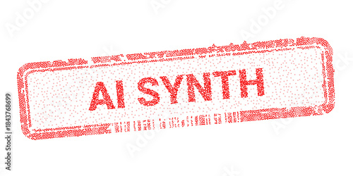 AI Synth text seal with red dotted texture for digital technology verification concepts. Artificial intelligence vector illustration isolated on white background for tech business and data safety.