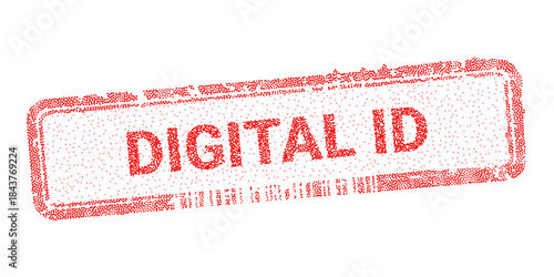 Digital ID red dotted stamp vector illustration. Secure electronic identity verification seal focusing on modern tech data access and authentication business concepts.