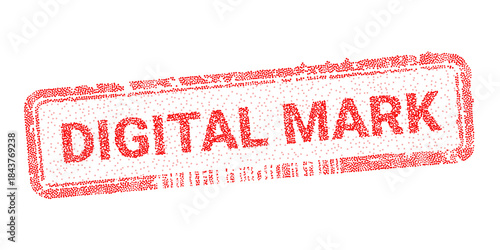 Red dotted digital mark stamp vector. Electronic data certification label for e-commerce. Technology security validation symbol isolated on white background.