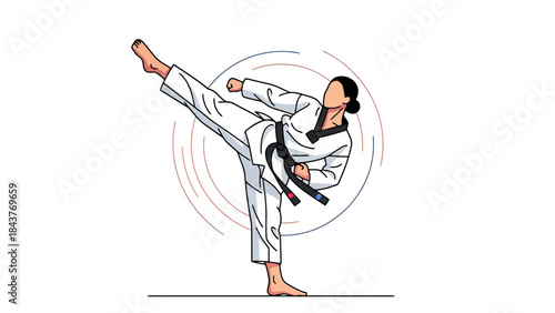 Martial arts practitioner performing high kick in a dynamic training session
