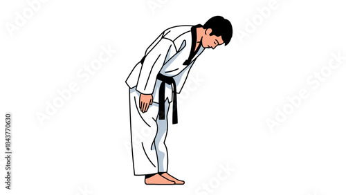 Martial Arts Practitioner Bowing in Traditional Uniform for Respect and Discipline
