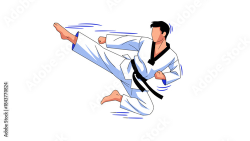 Dynamic Martial Arts Practitioner Performing High Impact Techniques in Action