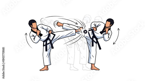Martial Arts Competition Showing Karate Kick Technique for Sport and Fitness
