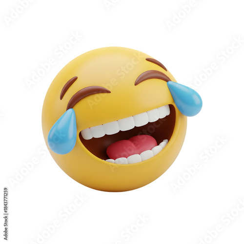 Laughing emoji with tears of joy on transparent background