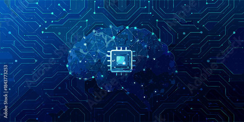 A digital brain composed of connected circuits and technological elements