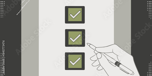 Hand interacting with a digital interface showing checkmark boxes