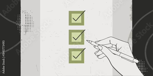 Hand pointing at a checklist with completed tasks illustrating progress and completion