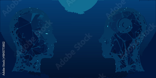 Abstract depiction of two human heads formed by interconnected nodes and lines