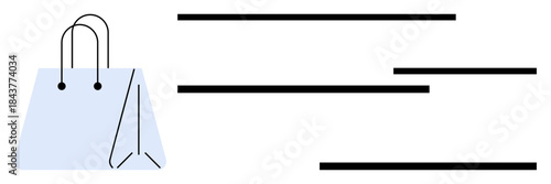 Shopping bag with handles, triangular pattern, and abstract horizontal lines. Ideal for retail, e-commerce, marketing, branding, sustainability minimalism and consumer behavior. Simple flat