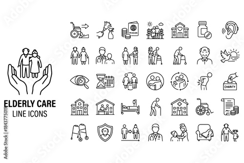 set of Elderly icons,
Elderly Line Editable Icon Set – Seniors, Pensioners, Grandparents & Caregiver Health Vector Illustration