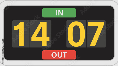 A 3d vector illustration of a gas prices gauge display board for a car featuring a black information sign with the year 2013 date and countdown timer numbers at a Europe airport