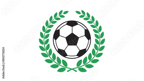 Black and white leather soccer ball on green grass field isolated for sport game illustration