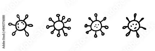 Virus And Bacteria Line Icon Set In Doodle Style. Microorganism And Pathogen Representation Outline Sketch. Infectious Disease And Microbiology Illustration. Hand Drawn Vector Illustration