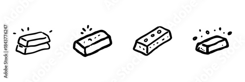 Gold Bars And Ingots Line Icon Set In Doodle Style. Wealth, Investment, And Financial Security Outline Sketch Collection. Precious Metals And Economic Stability. Hand Drawn Vector Illustration