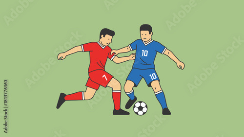 Football Match Illustration: Dynamic illustration of two football players in action, representing the passion and competitive spirit of the sport, perfect for design and editorial uses.