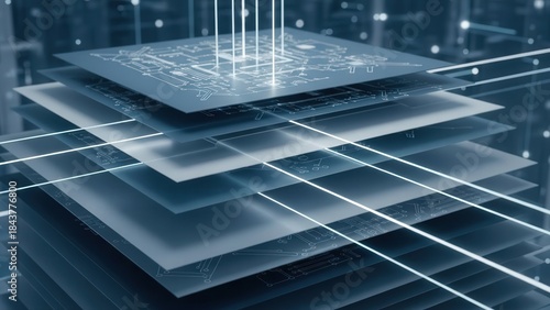 Hightech semiconductor architecture illuminated in sleek laboratory setting