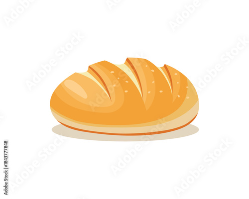 A flat vector illustration of a golden brown bread loaf with soft shading, smooth texture, and a clean, modern design on white.