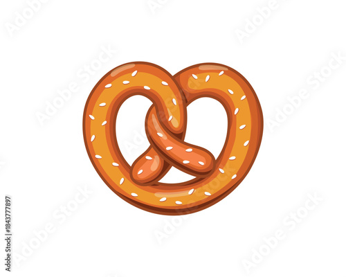 illustration of a golden brown pretzel with salt sprinkles, smooth shading, and a clean, playful design on white.
