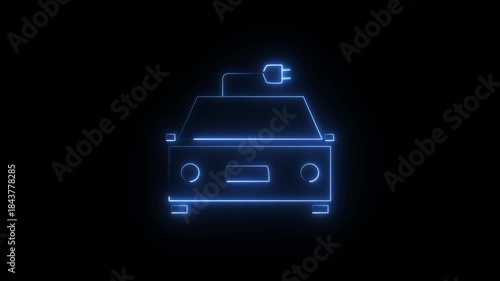 a glowing neon icon representing an electric vehicle (EV) or a car charging point.