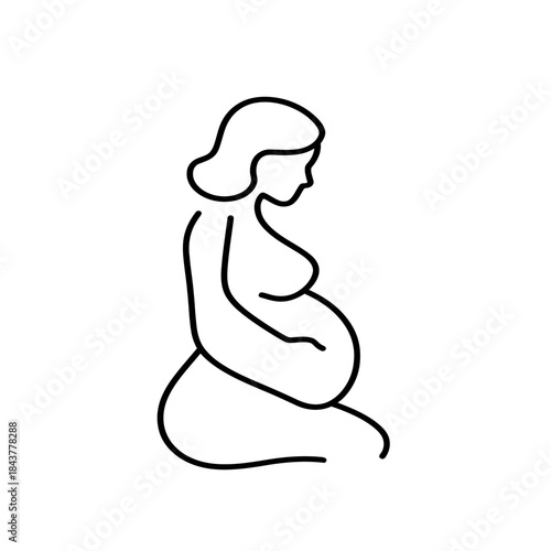 Minimalist line art illustration of a pregnant woman sitting