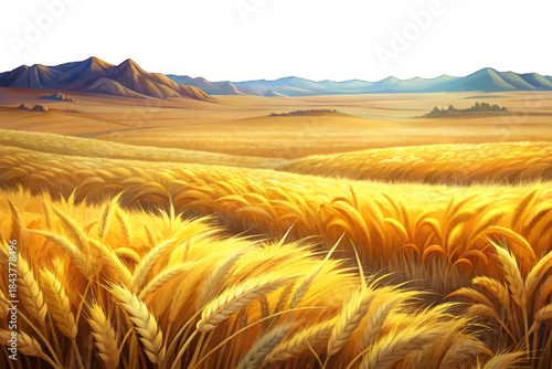 Golden wheat fields spread across the Great Plains with wide horizons, wind-shaped crops, and expansive agricultural land supporting large-scale grain production