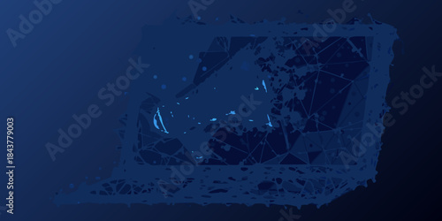 Abstract dark blue square with a shattered fragmented and crystalline texture