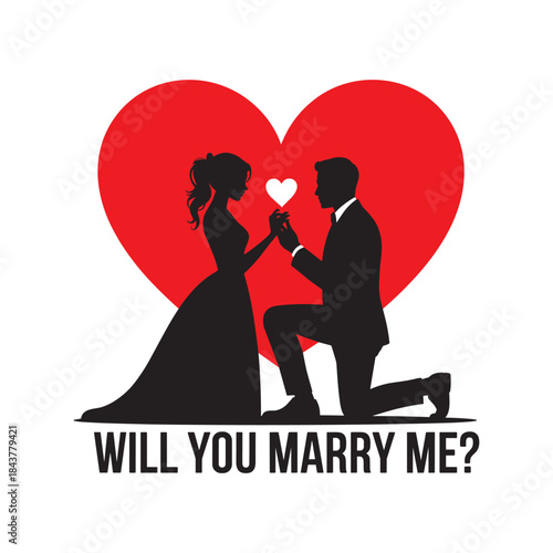 Will You Marry Me Romantic Proposal Silhouette Illustration