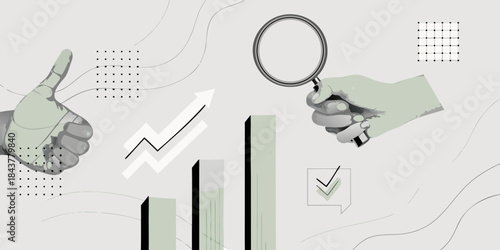 Hand gestures indicating success analysis and positive evaluation with data visualization