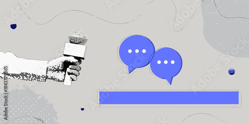 Interview with speech bubbles communication news and public speaking concepts