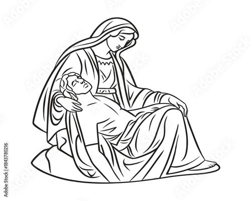 Minimal Clean Vector Illustration of the Pietà Statue