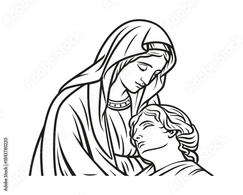 Minimal Clean Vector Illustration of the Pietà Statue