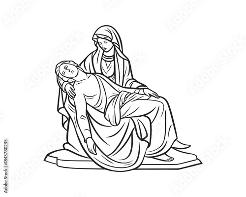Minimal Clean Vector Illustration of the Pietà Statue