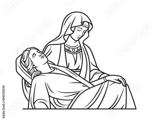Minimal Clean Vector Illustration of the Pietà Statue