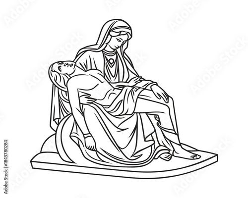 Minimal Clean Vector Illustration of the Pietà Statue