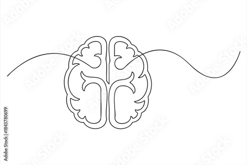 Continuous line drawing of human brain with connecting neural pathways representing intelligence and communication