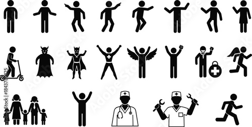 Large Group of People Silhouette Icons as Abstract Network, Crowd, Teamwork, or Population Concept, Human Resources, Social Networking, Anonymous Digital Identity, Team Building, Community.