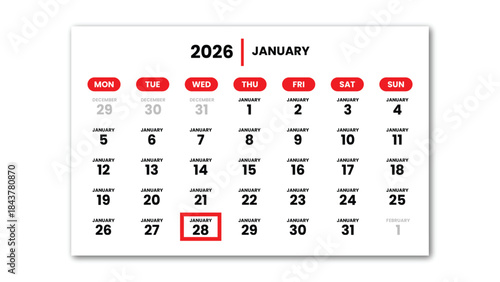 The date January 28th, 2026 marked with a red cursor on the wall