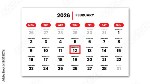 The date February 12th, 2026 marked with a red cursor on the wall
