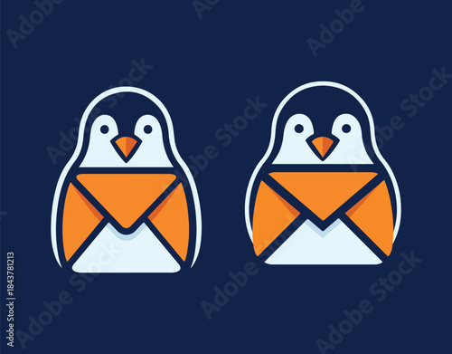 Penguin Torso Whose Wings Fold Into The Flap Of An Envelope Logo, 