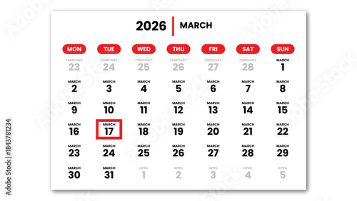 The date March 17th, 2026 marked with a red cursor on the wall