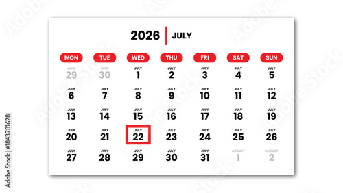 The date July 22nd, 2026 marked with a red cursor on the wall