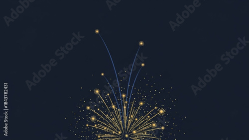 Vibrant golden fireworks exploding in night sky with blue streaks