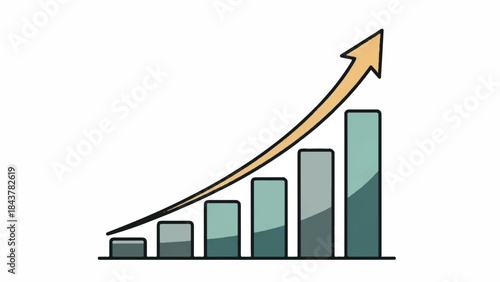 Illustration of a rising bar graph with an upward trend arrow indicating growth and progress