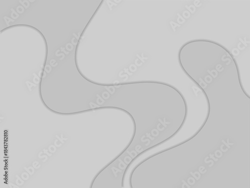 Minimal monochrome abstract paper cut background with layered flowing shapes soft shadows modern corporate presentation vector design
