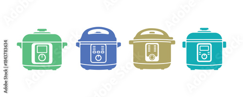 Versatile Electric Pressure Cooker available in four unique styles. Vector illustration

